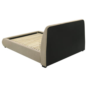 English Elm Brown Foam Padded Queen Platform Bed Sculpted Low Profile Frame Stitched Headboard B062S02407