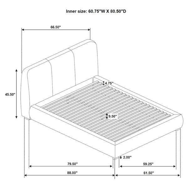 English Elm Brown Foam Padded Queen Platform Bed Sculpted Low Profile Frame Stitched Headboard B062S02407
