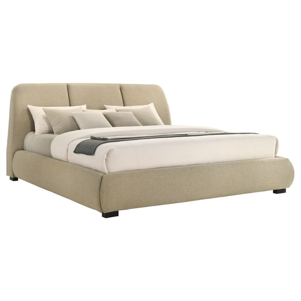 English Elm Brown Fabric Eastern King Platform Bed with Flared Stitched Headboard for Modern Bedrooms B062S02408