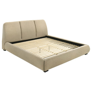 English Elm Brown Fabric Eastern King Platform Bed with Flared Stitched Headboard for Modern Bedrooms B062S02408