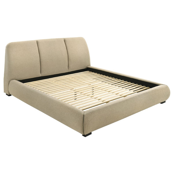 English Elm Brown Fabric Eastern King Platform Bed with Flared Stitched Headboard for Modern Bedrooms B062S02408
