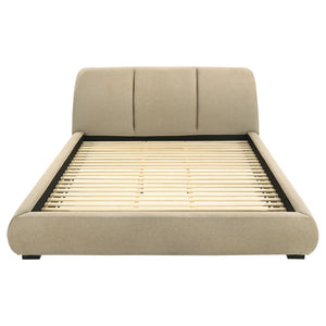 English Elm Brown Fabric Eastern King Platform Bed with Flared Stitched Headboard for Modern Bedrooms B062S02408