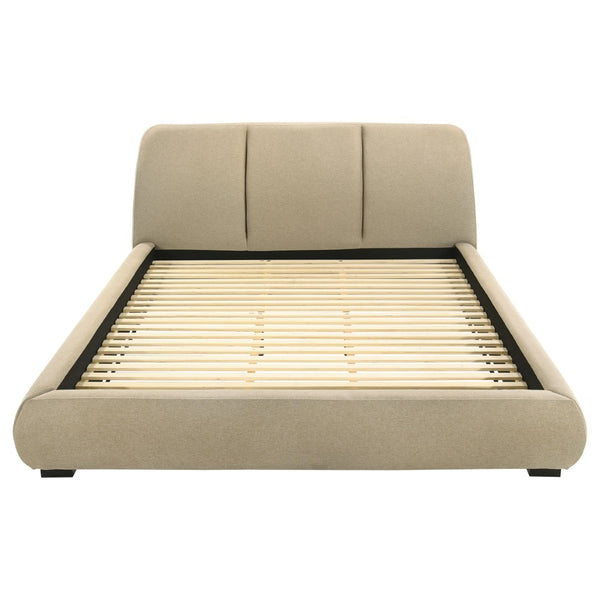 English Elm Brown Fabric Eastern King Platform Bed with Flared Stitched Headboard for Modern Bedrooms B062S02408