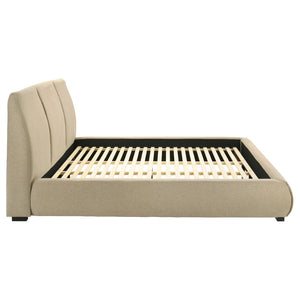 English Elm Brown Fabric Eastern King Platform Bed with Flared Stitched Headboard for Modern Bedrooms B062S02408