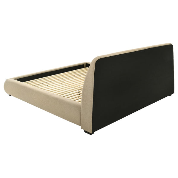 English Elm Brown Fabric Eastern King Platform Bed with Flared Stitched Headboard for Modern Bedrooms B062S02408