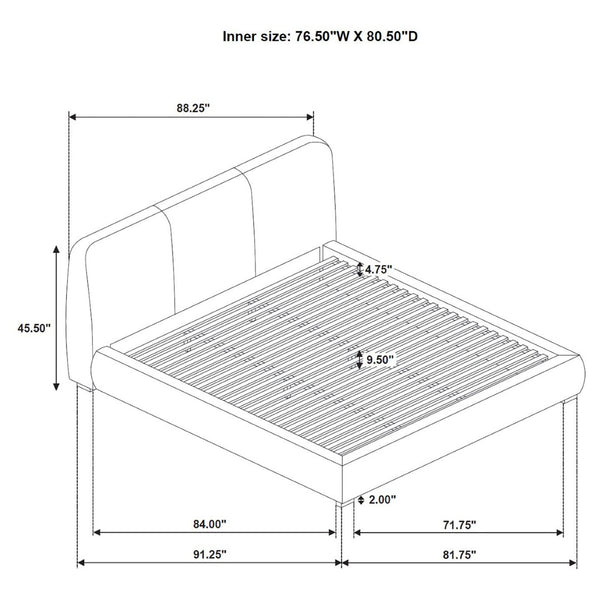 English Elm Brown Fabric Eastern King Platform Bed with Flared Stitched Headboard for Modern Bedrooms B062S02408