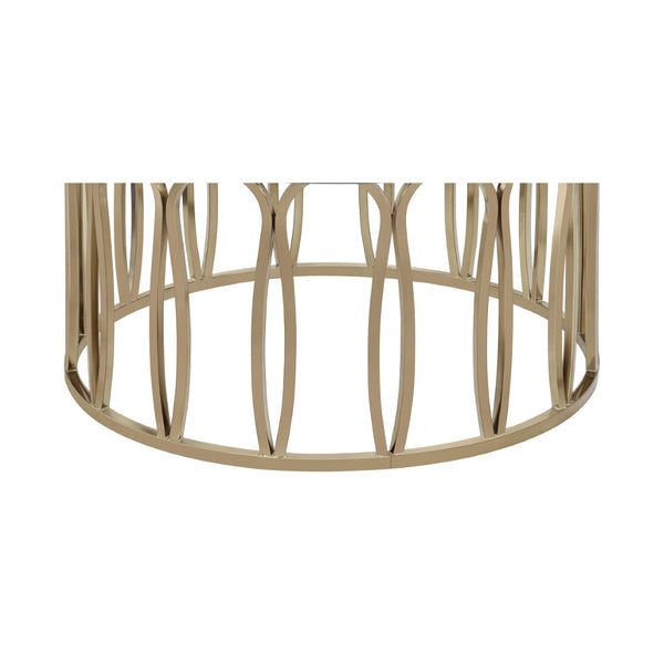 English Elm Chocolate Chrome Round Coffee Table Sculptural Tempered Glass Top for Modern Living B062S02409