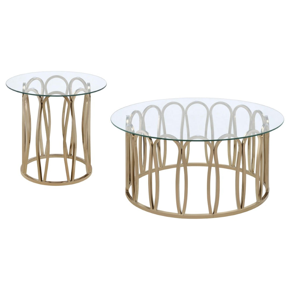 English Elm Chocolate Chrome Round Glass Two Piece Coffee and End Table Set for Modern Living B062S02410