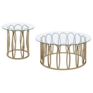 English Elm Chocolate Chrome Round Glass Two Piece Coffee and End Table Set for Modern Living B062S02410