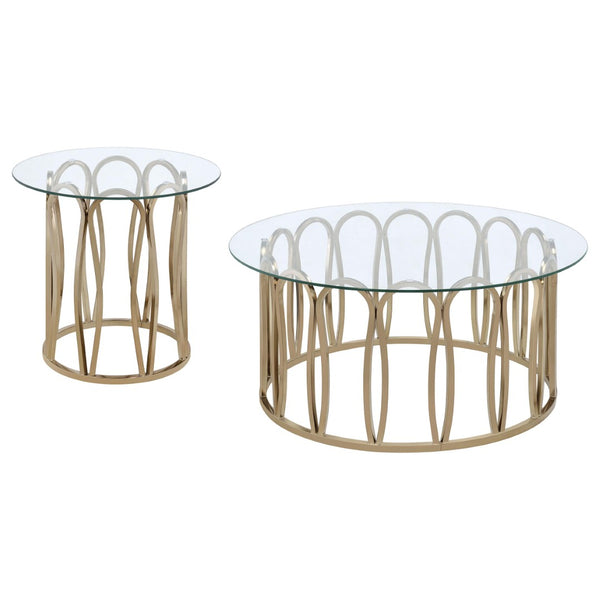 English Elm Chocolate Chrome Round Glass Two Piece Coffee and End Table Set for Modern Living B062S02410