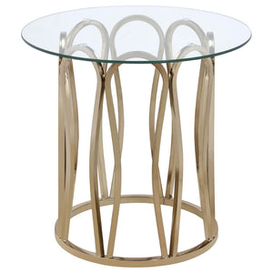 English Elm Chocolate Chrome Round Glass Two Piece Coffee and End Table Set for Modern Living B062S02410