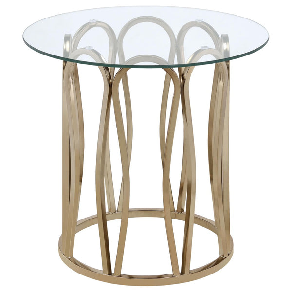 English Elm Chocolate Chrome Round Glass Two Piece Coffee and End Table Set for Modern Living B062S02410