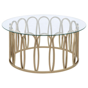 English Elm Chocolate Chrome Round Glass Two Piece Coffee and End Table Set for Modern Living B062S02410