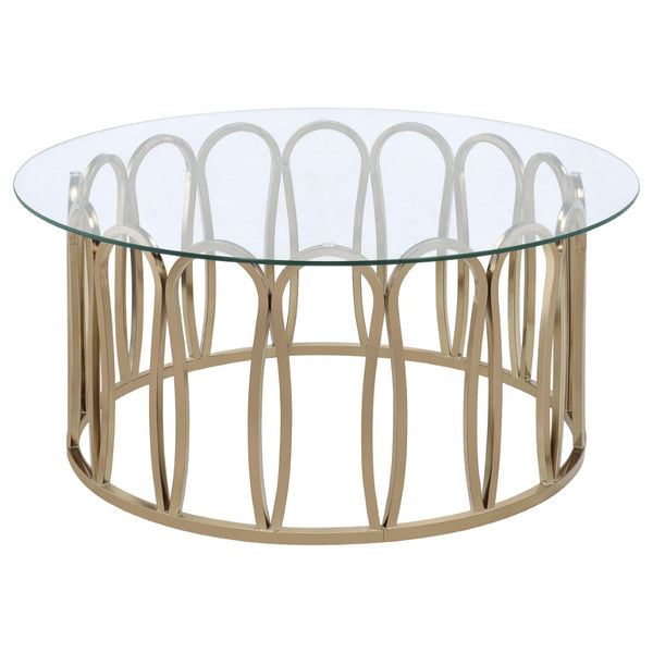 English Elm Chocolate Chrome Round Glass Two Piece Coffee and End Table Set for Modern Living B062S02410