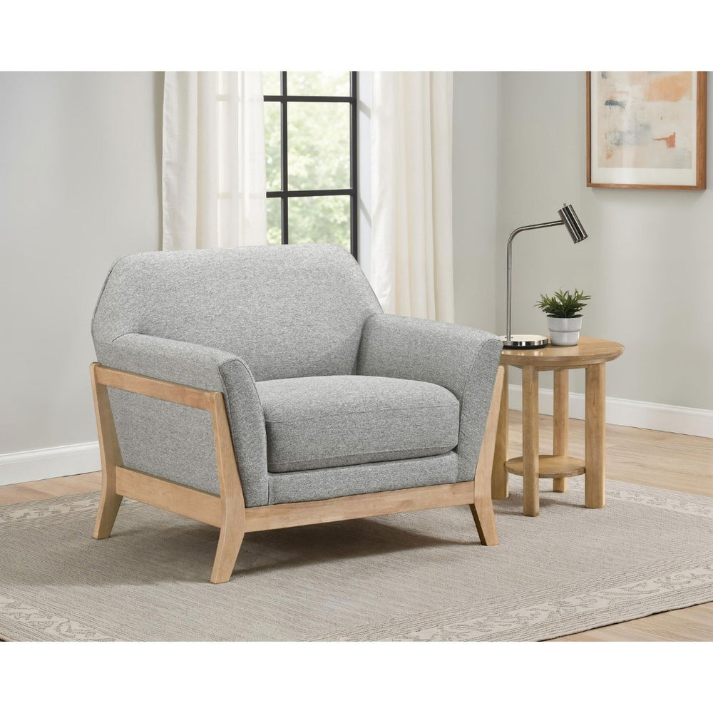 English Elm Caspian Retro Accent Chair Curved Backrest Rubberwood Frame Grey Polyester Seat B062S02411