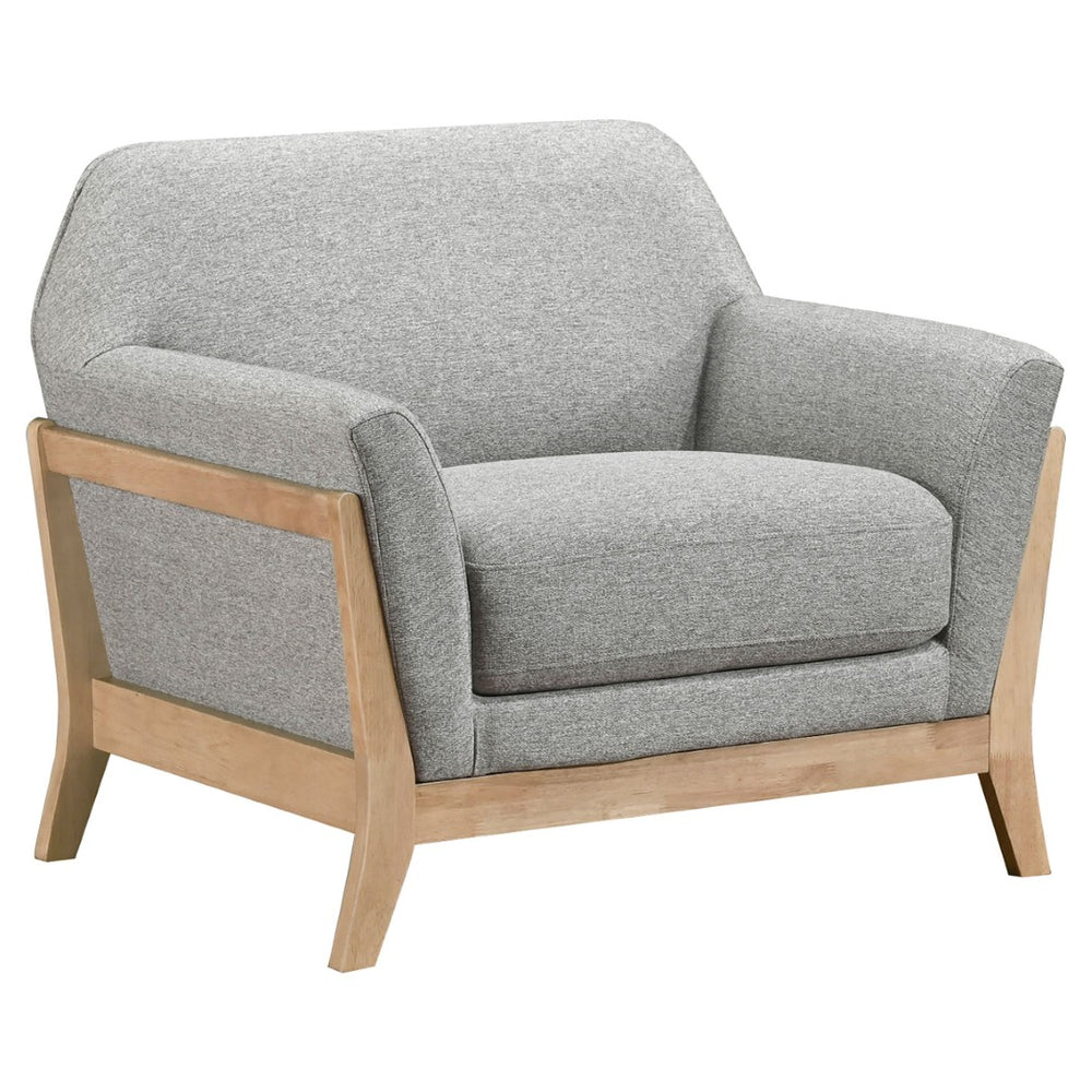 English Elm Caspian Retro Accent Chair Curved Backrest Rubberwood Frame Grey Polyester Seat B062S02411