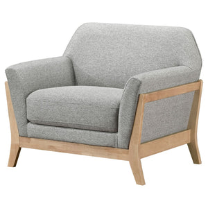 English Elm Caspian Retro Accent Chair Curved Backrest Rubberwood Frame Grey Polyester Seat B062S02411