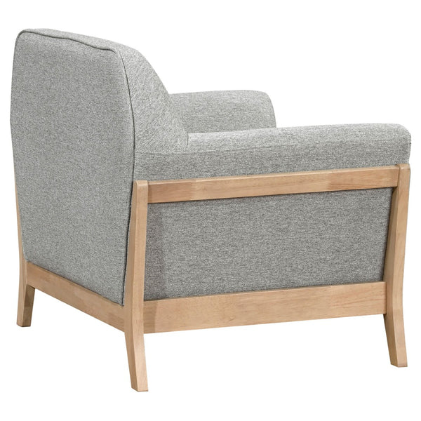 English Elm Caspian Retro Accent Chair Curved Backrest Rubberwood Frame Grey Polyester Seat B062S02411