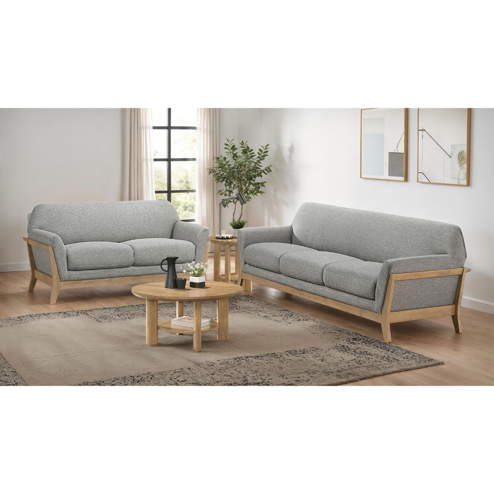 English Elm Caspian Retro Sofa and Loveseat Set with Rubberwood Frame in Grey Polyester B062S02412