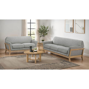 English Elm Caspian Retro Sofa and Loveseat Set with Rubberwood Frame in Grey Polyester B062S02412