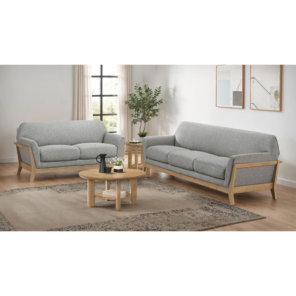 English Elm Caspian Retro Sofa and Loveseat Set with Rubberwood Frame in Grey Polyester B062S02412