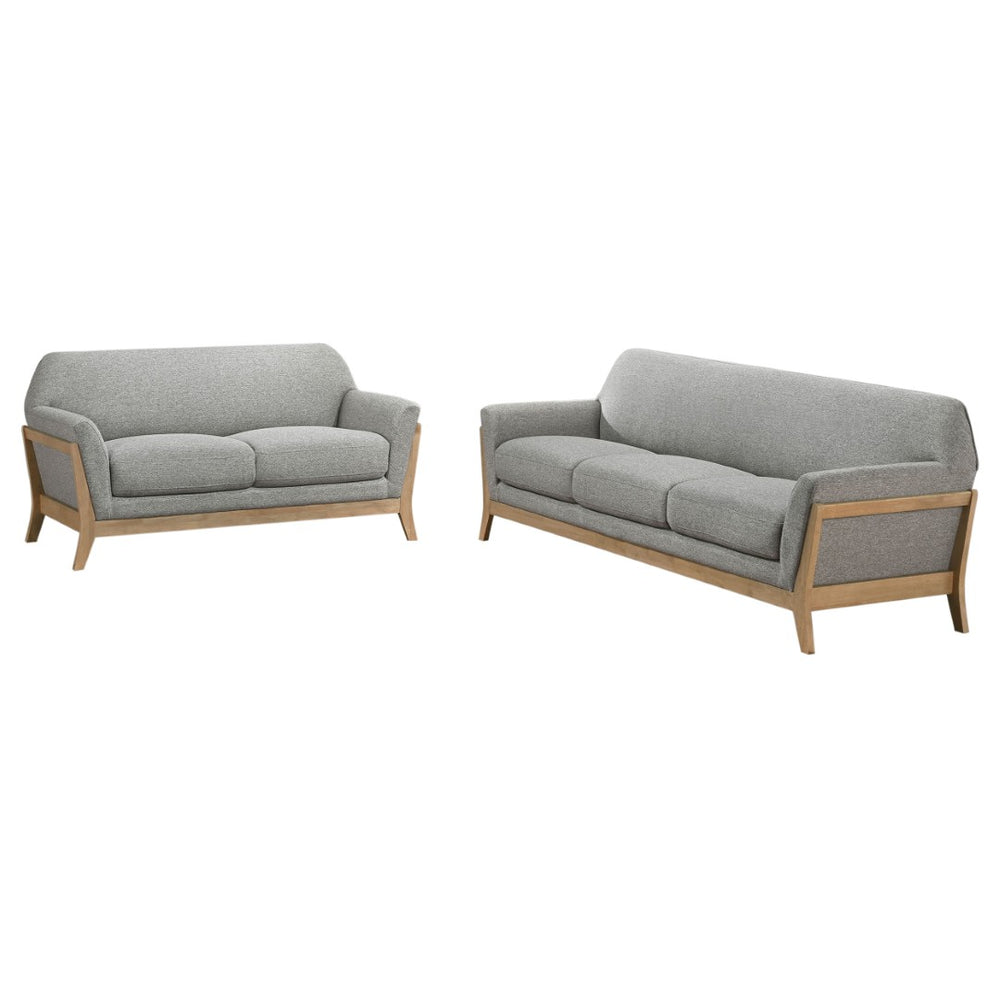English Elm Caspian Retro Sofa and Loveseat Set with Rubberwood Frame in Grey Polyester B062S02412