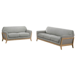 English Elm Caspian Retro Sofa and Loveseat Set with Rubberwood Frame in Grey Polyester B062S02412