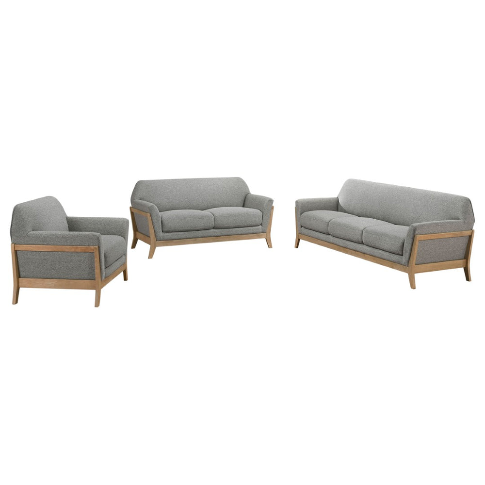 English Elm Caspian Retro Chic 3 Piece Living Room Set with Rubberwood Legs and Grey Polyester B062S02413