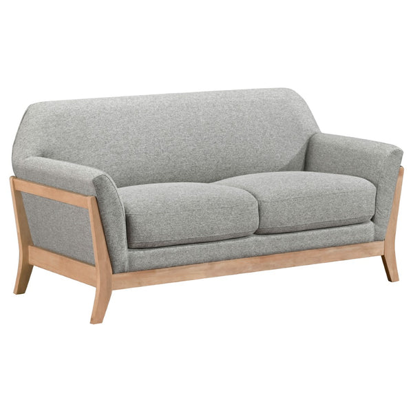 English Elm Caspian Retro Chic 3 Piece Living Room Set with Rubberwood Legs and Grey Polyester B062S02413