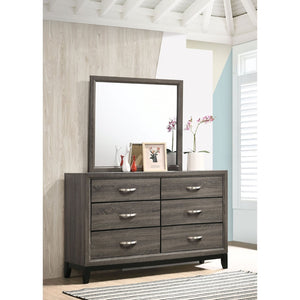 English Elm Cabrillo Six Drawer Dresser with Wall Mirror Grey Oak Finish for Modern Bedrooms B062S02414