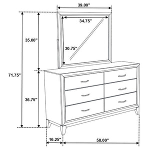 English Elm Cabrillo Six Drawer Dresser with Wall Mirror Grey Oak Finish for Modern Bedrooms B062S02414