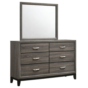 English Elm Cabrillo Six Drawer Dresser with Wall Mirror Grey Oak Finish for Modern Bedrooms B062S02414