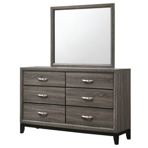 English Elm Cabrillo Six Drawer Dresser with Wall Mirror Grey Oak Finish for Modern Bedrooms B062S02414