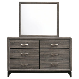 English Elm Cabrillo Six Drawer Dresser with Wall Mirror Grey Oak Finish for Modern Bedrooms B062S02414