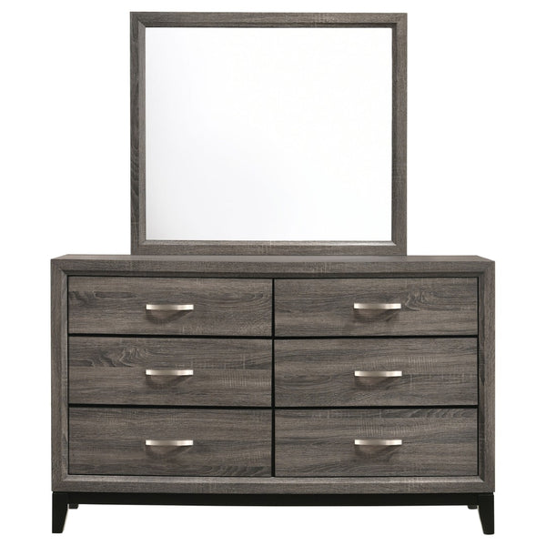 English Elm Cabrillo Six Drawer Dresser with Wall Mirror Grey Oak Finish for Modern Bedrooms B062S02414