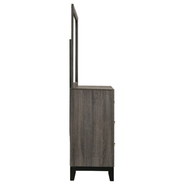 English Elm Cabrillo Six Drawer Dresser with Wall Mirror Grey Oak Finish for Modern Bedrooms B062S02414