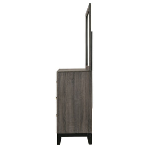 English Elm Cabrillo Six Drawer Dresser with Wall Mirror Grey Oak Finish for Modern Bedrooms B062S02414