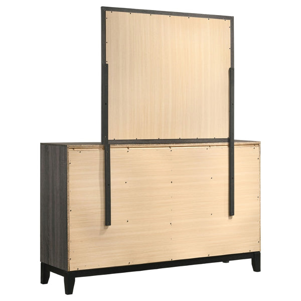 English Elm Cabrillo Six Drawer Dresser with Wall Mirror Grey Oak Finish for Modern Bedrooms B062S02414
