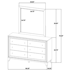 English Elm Anza Mid-Century Walnut Dresser with Mirror Gold Knobs and Tapered Legs Bedroom B062S02415
