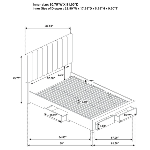 English Elm Orisa Queen Platform Bed with Four Storage Drawers and Channeled Upholstered Headboard B062S02416