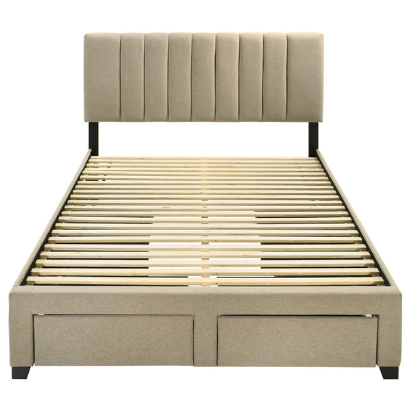 English Elm Orisa Queen Platform Bed with Four Storage Drawers and Channeled Upholstered Headboard B062S02416