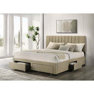 English Elm Orisa Upholstered Eastern King Storage Bed with Channel Tufted Headboard and Four Drawers B062S02417