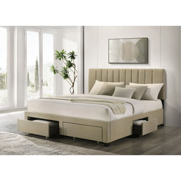 English Elm Orisa Upholstered Eastern King Storage Bed with Channel Tufted Headboard and Four Drawers B062S02417