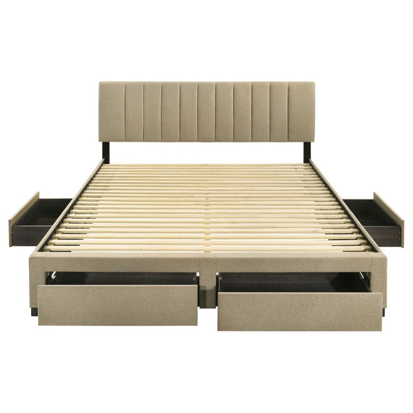 English Elm Orisa Upholstered Eastern King Storage Bed with Channel Tufted Headboard and Four Drawers B062S02417