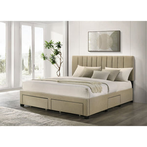English Elm Orisa Upholstered Eastern King Storage Bed with Channel Tufted Headboard and Four Drawers B062S02417