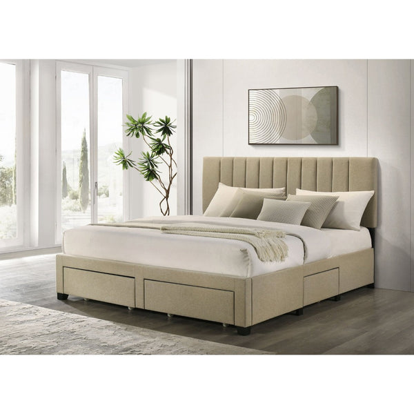 English Elm Orisa Upholstered Eastern King Storage Bed with Channel Tufted Headboard and Four Drawers B062S02417