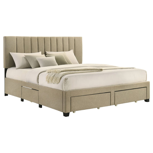 English Elm Orisa Upholstered Eastern King Storage Bed with Channel Tufted Headboard and Four Drawers B062S02417