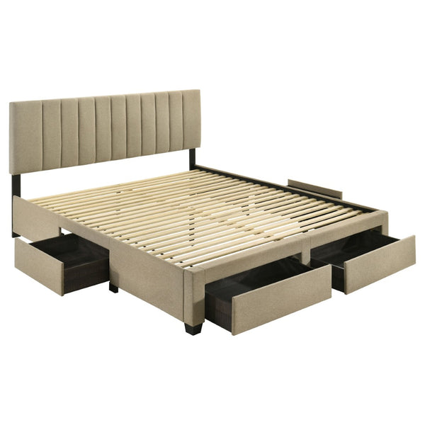 English Elm Orisa Upholstered Eastern King Storage Bed with Channel Tufted Headboard and Four Drawers B062S02417