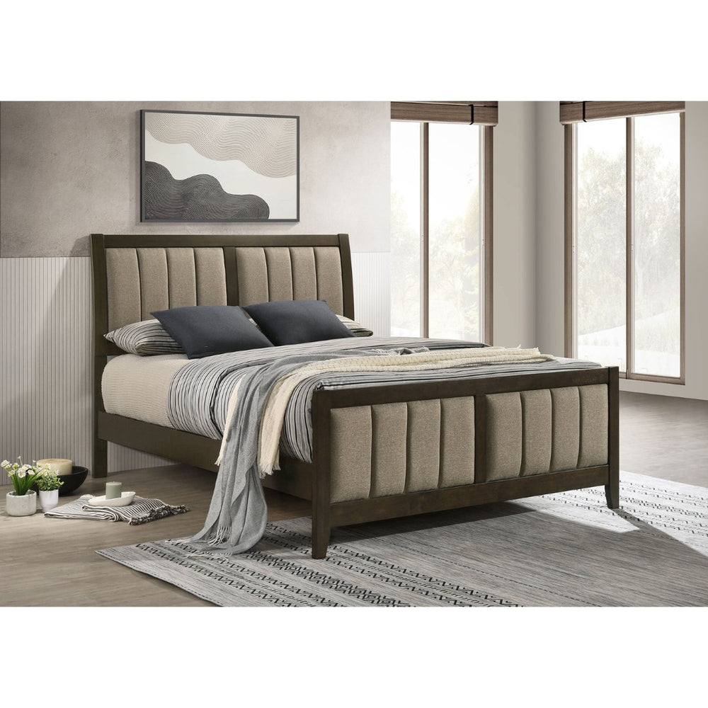 English Elm Clement Queen Upholstered Panel Bed with Full Length Channel Tufting in Dark Cocoa B062S02418