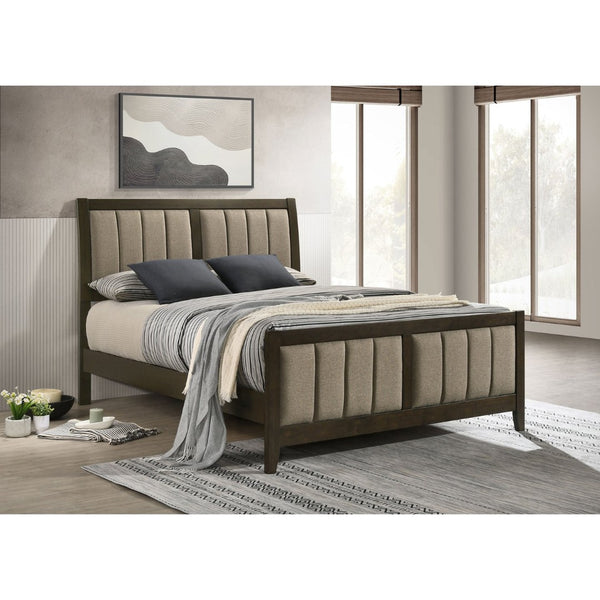 English Elm Clement Queen Upholstered Panel Bed with Full Length Channel Tufting in Dark Cocoa B062S02418